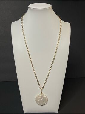 Gold Chain Necklace with Cream Mother-of-Pearl Disc Pendant